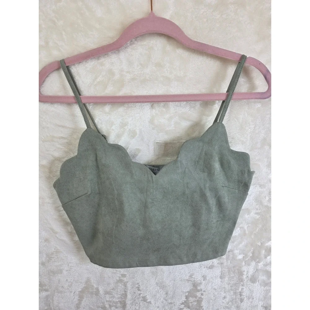 IRIS Sage Green‎ Faux Suede 2 Piece Set Crop Top and Mini Slit Skirt ISET135 L